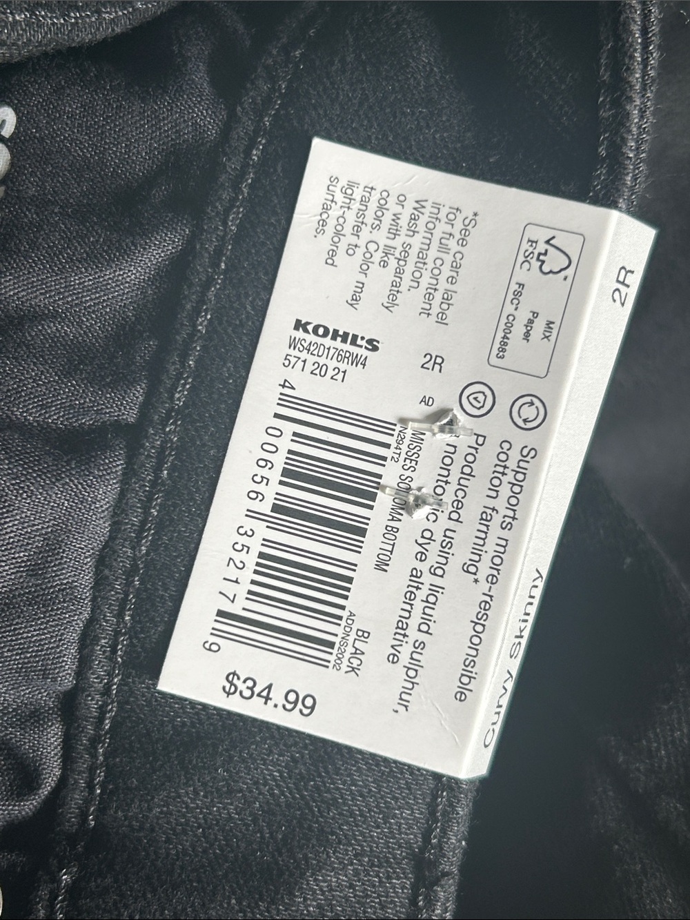 NWT Sonoma super stretch black curvy mid rise skinny jean size 2 - Picture 5 of 6